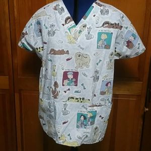 Scrub Top Veterinary Themed sz. M - PAC brand